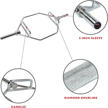 Sunny Health & Fitness Strength Training Olympic Hex Bar Barbell, High Load Capacity, Swivel Handles, Safety Clips, Knurled Handles for Deadlifts, Shoulder Presses, Shrugs, Back Rows, Weightlifting