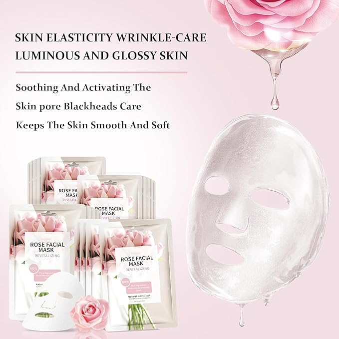 15 Sheets Face Masks Skincare, Rose Pink Hydrating Facial Masks for Women Skin Care, Deeping Moisturizing Facial Sheet Mask, Bulk Face Mask Suitable for Sensitive Skin