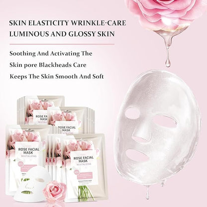 15 Sheets Face Masks Skincare, Rose Pink Hydrating Facial Masks for Women Skin Care, Deeping Moisturizing Facial Sheet Mask, Bulk Face Mask Suitable for Sensitive Skin