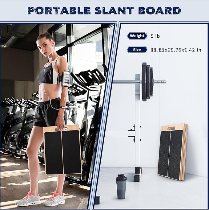 Professional Wooden Slant Board for Calf Stretching, Portable 5-Stretch Board for Knees, Non-Slip Foot Incline Board Physical Therapy Equipment Calf Stretch, Extra Side Handle for Carry