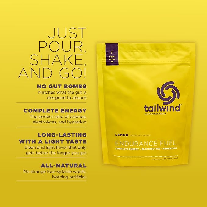 Tailwind Nutrition Endurance Fuel, Carbohydrate & Electrolyte Sports Drink Mix Powder, Gluten-Free, Vegan, Lemon, 30 Servings