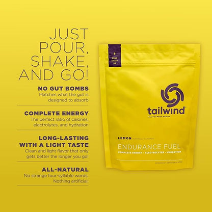 Tailwind Nutrition Endurance Fuel, Carbohydrate & Electrolyte Sports Drink Mix Powder, Gluten-Free, Vegan, Lemon, 30 Servings