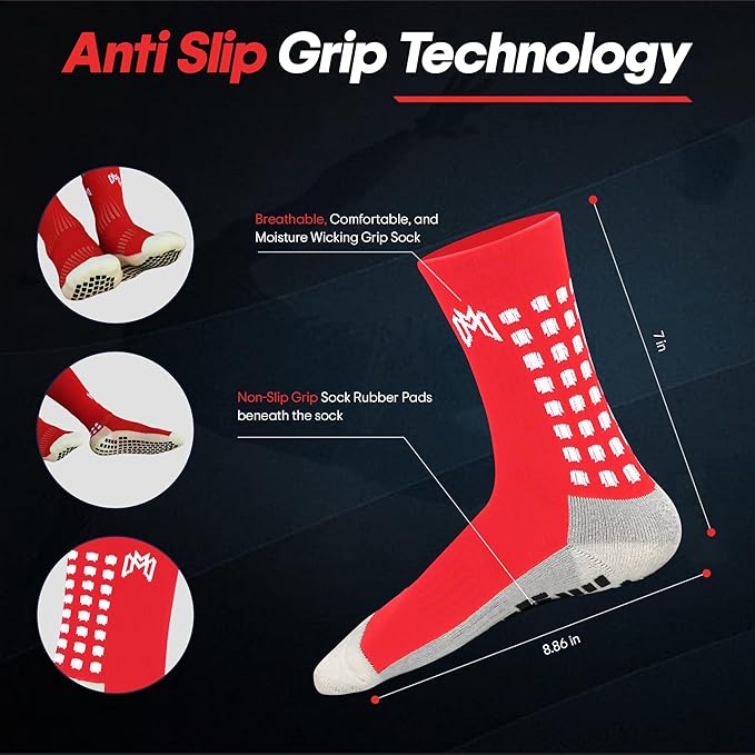 Soccer Grip Socks, Shin Guards, Pre Cut Sock Sleeves, and Guard Straps Bundle Pack - Essential Equipment for Soccer Players - for Mens, Women, Youth, Size 7 to 12 US Men Shoe Size