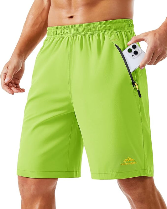 TACVASEN Men's Running Athletic Shorts 9" Quick Dry Workout Gym Shorts Lightweight Summer Shorts 3 Zipper Pockets