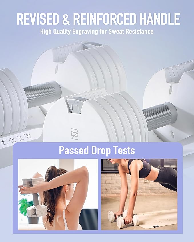 Adjustable Dumbbell – 12.5/25lb Single Unit OR Set of 2 – 5-in-1 Adjustable Weight for Home Gym, Strength Training & Fitness Workouts, White OR Black