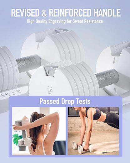 Adjustable Dumbbell – 12.5/25lb Single Unit OR Set of 2 – 5-in-1 Adjustable Weight for Home Gym, Strength Training & Fitness Workouts, White OR Black