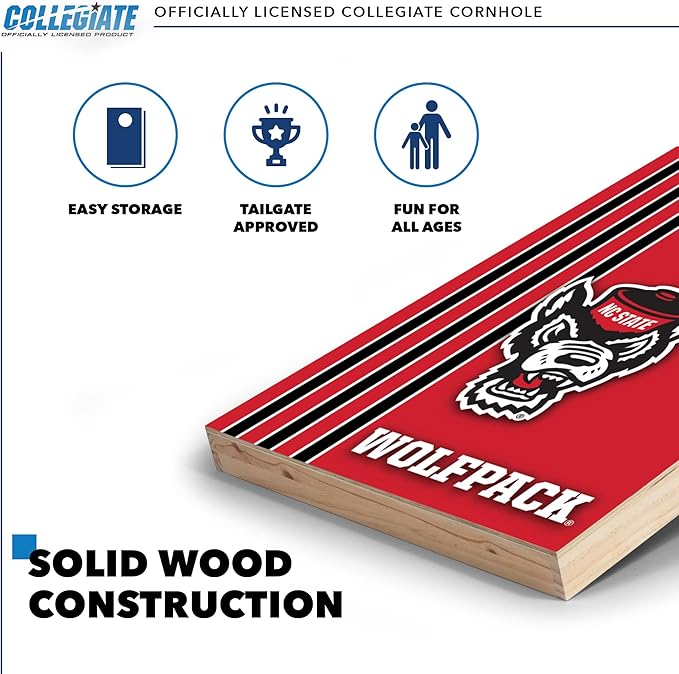 2' x 3' Solid Wood Cornhole Set with Direct Print HD Team Graphics – Great Gift for Any NCAA Fan! Bean Bag Toss Family Outdoor Games