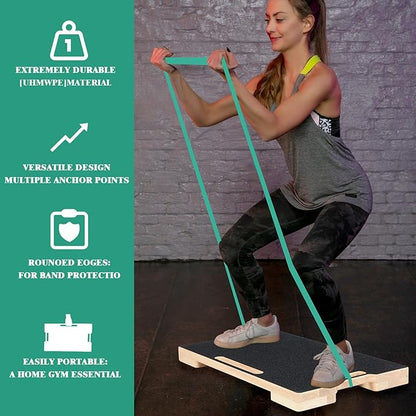 Hiboom Resistance Band Footplate Wood Exercise Platform with Non-slip Surface Workout Footplate Exercise Platform for Band Training Stretching Flexibility and Balance and Full-body Home Gym