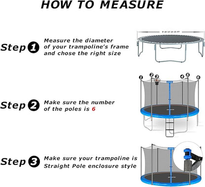Trampoline Replacement Safety Enclosure Net for 6 Straight Poles Round Frame Trampolines, Breathable and Weather-Resistant Trampoline Net with Adjustable Straps (Net Only)
