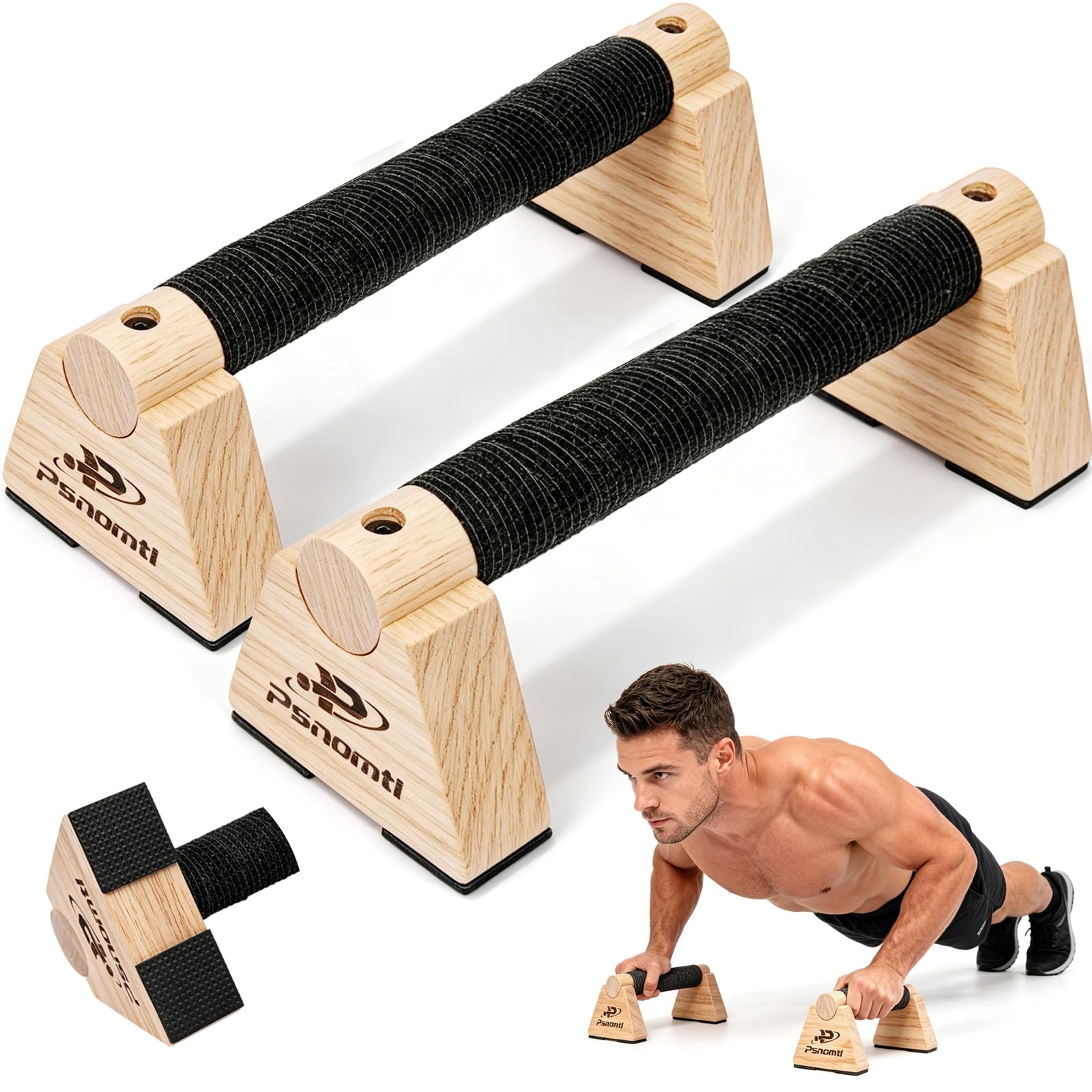 Push Up Bars, Wooden Parallettes Bars 2PCS, Calisthenics Equipment with Non-Slip Base, Perfect