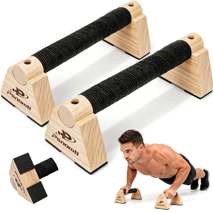 Push Up Bars, Wooden Parallettes Bars 2PCS, Calisthenics Equipment with Non-Slip Base, Perfect