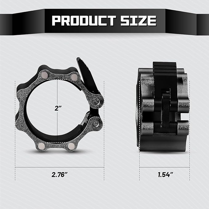 RitFit 2-Inch Magnetic Barbell Collars Locking Clamps - Heavy Duty Aluminum Alloy, Quick Release with Non-Slip TPR Pads for Olympic Weightlifting Powerlifting Training (Pair)
