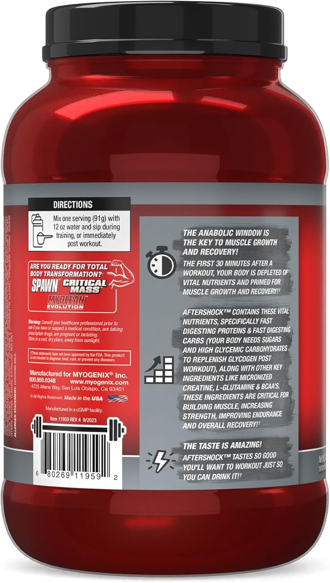 Myogenix Aftershock Post Workout, Unlimited Muscle Growth | Anabolic Whey Protein | Mass Building Carbohydrates | Amino Stack Creatine and Glutamine Plus BCAAs | Shockolate Milk - 3 LBS