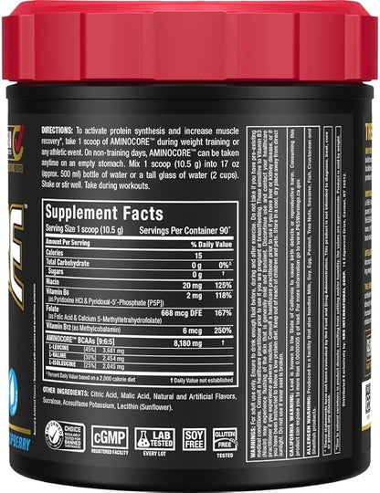 ALLMAX Nutrition AMINOCORE BCAA, Blue Raspberry - 945 g Powder - 8.18 Grams of Branched Chain Amin Acids Per Serving - with B Vitamins - No Fillers or Non-BCAA Aminos - Sugar Free - 90 Servings
