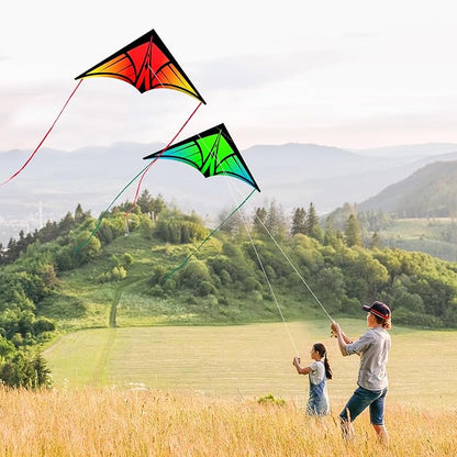 Large Delta Kite for Kids & Adults - Easy to Fly Outdoor Kites for Kids Ages 8-10, Perfect for Beach & Family Activities, Includes Line & Handle