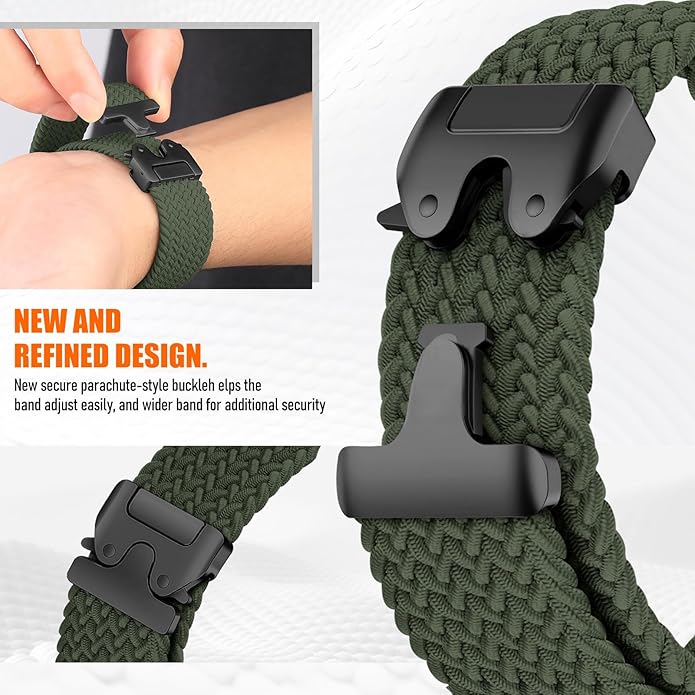 Braided Stretchy Band for Fitbit Versa 4/Versa 3/Sense 2/Sense Watch Band Women Men,Parachute-style Buckle Nylon Sport Wristband Soft Fabric Elastic Loop Strap Accessories for Versa 4/3