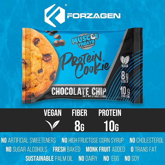 Forzagen Vegan Protein Cookies - Chocolate Chip Flavor | Low Carb Treats, Healthy Snacks, No Artificial Sweeteners and Trans Fat | Plant Based Vegan Snack,10g of Protein per Serving | 3-Pack