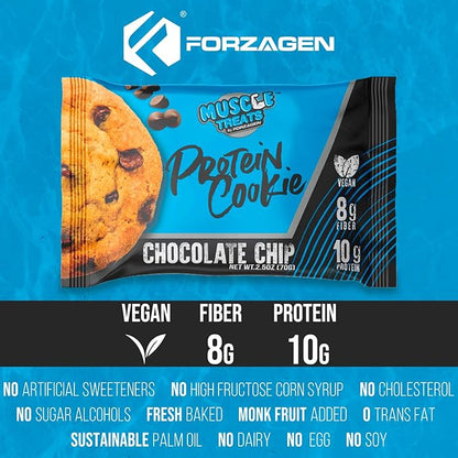 Forzagen Vegan Protein Cookies - Chocolate Chip Flavor | Low Carb Treats, Healthy Snacks, No Artificial Sweeteners and Trans Fat | Plant Based Vegan Snack,10g of Protein per Serving | 3-Pack