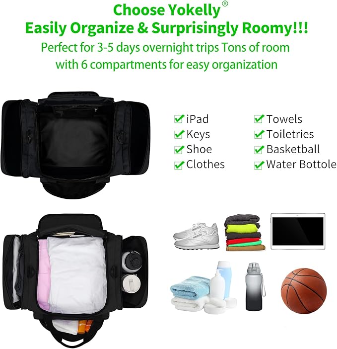 Sports Duffel Bag 20 inch for Travel Gym - Black