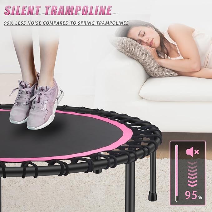 Newan 40"-48" Silent Mini Trampoline Fitness Trampoline Bungee Rebounder Jumping Cardio Trainer Workout for Adults-Max Limit 330lbs