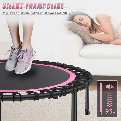 Newan 40"-48" Silent Mini Trampoline Fitness Trampoline Bungee Rebounder Jumping Cardio Trainer Workout for Adults-Max Limit 330lbs
