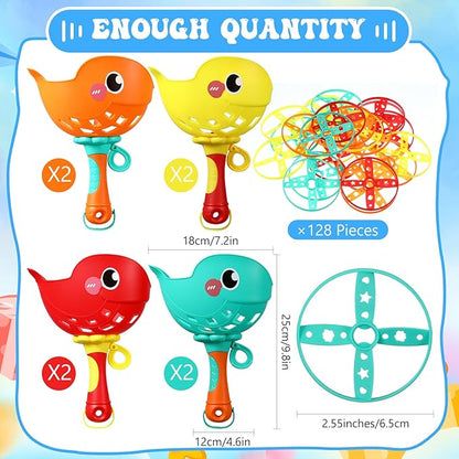 Set of 8 Flying Disc Launcher Toys Bulk Toys for Kids Include String Launchers & Discs Manual Capture Catching Game Flying Toy for Boy Girl Birthday Party Favors