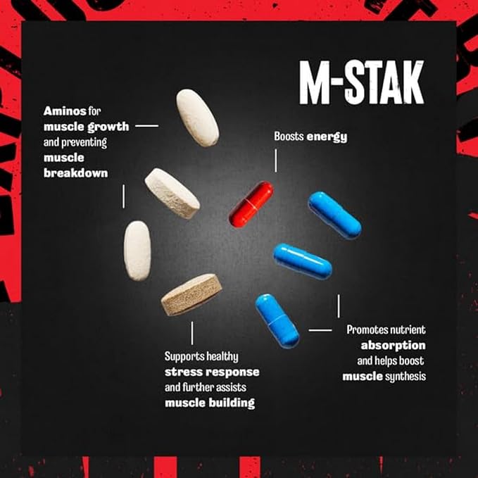 Animal M-Stak - Muscle Builder and Anabolic Mass Gainer Supplement for Bodybuilding - Lean Muscle Growth, Amino Complex and Pre Workout Energy, 21 Packs