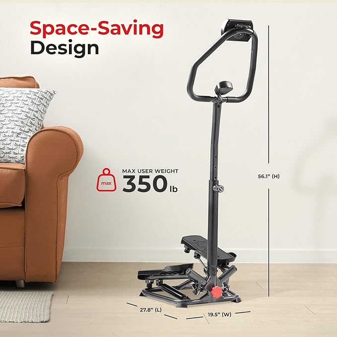Sunny Health & Fitness Twist Stepper with Handlebar, Stair Step Machine for Cardio Workout, Compact Home Exercise Equipment W/Optional Free SunnyFit App Connection