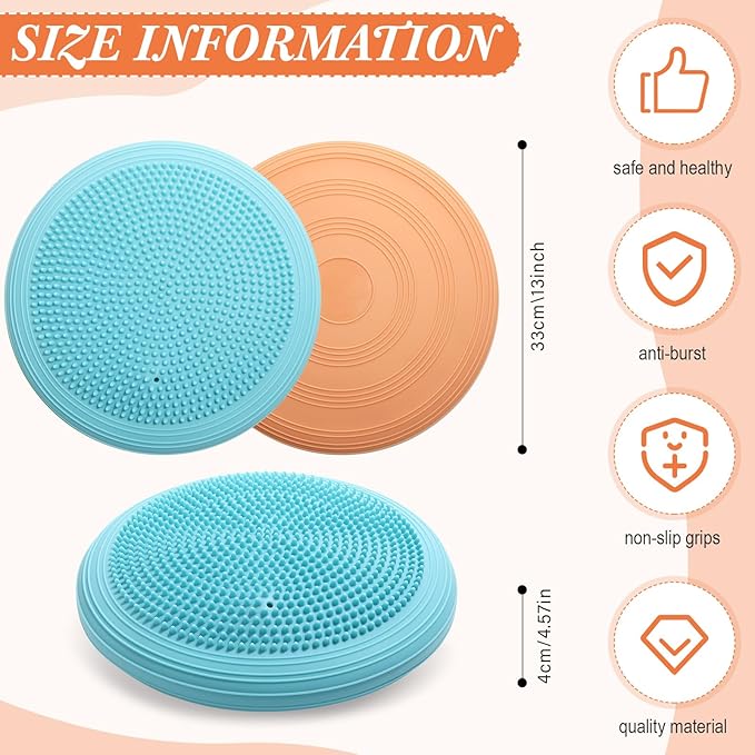 Libima 4 Pcs Wiggle Seat Inflated Wobble Cushion for Sensory Kid 13 Inches Balance Disc Flexible Seating for Classroom Sensory Pad for Chair Wiggle Cushion with Needle Pump