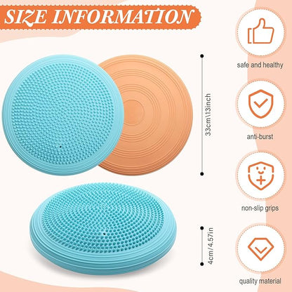 Libima 4 Pcs Wiggle Seat Inflated Wobble Cushion for Sensory Kid 13 Inches Balance Disc Flexible Seating for Classroom Sensory Pad for Chair Wiggle Cushion with Needle Pump