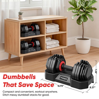 PIRIER Adjustable Dumbbell Set 50LB, 18-in-1 Free Weight Adjustable Dumbbells, One-Hand Twist
