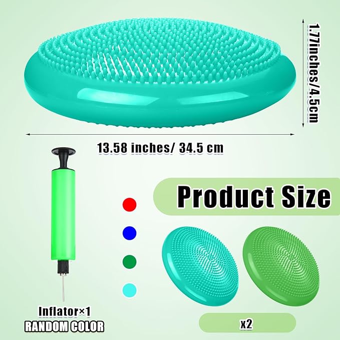 2 Pcs Wiggle Seat Inflated Wobble Cushion Flexible Balance Disc with Air Pump for Core Stability Strengthening Improving Posture Physical Exercise