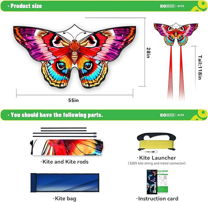 Butterflys for Kids, Beautiful Kite Easy to Fly for Beginners with 328 ft Line & Line Winder (Flame Butterfly Kite（Red）, 1)