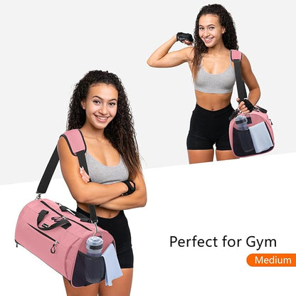 TOPDesign Gym Bag for Women & Men, Unisex Duffel Bag with Shoe Compartment & Wet Pocket for Travel Sports Gym (L Pink)