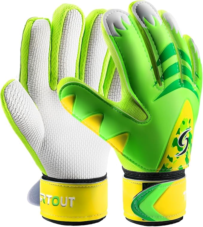 Sportout Kids Goalkeeper Gloves, Soccer Gloves with Double Wrist Protection and Non-Slip Wear Resistant Latex Material to Give Protection to Prevent Injuries
