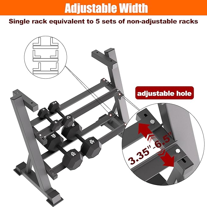 3 Tier Dumbbell Rack, 1200LBS Adjustable Weight Rack for Home Gym, Heavy Duty Dumbbell Holder for Kettlebell & Free Weights Storage Organizer, Dumbbell Rack Stand Only