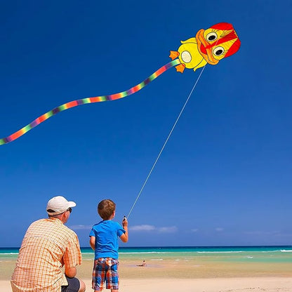 Duck Pattern Kites for Kids, Cute Large Kite Duck Kite with Long Colorful Tail for Kids & Adults, Easy to Fly Kite for Beginners Outdoor Activities
