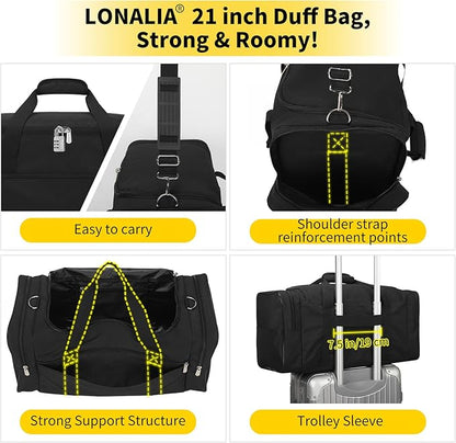 Gym Bag Sport Duffle Bag for Men - 21 in Weekender Travel Bag with Trolley Sleeve (Black)