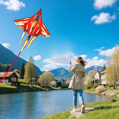 Fighter Jet Kites for Kids & Adults - Durable Airplane Kites for Boys Ages 8-12 & 4-8 with Kite String Reel, Easy Fly Large Outdoor Kite for Beach & Park Activities