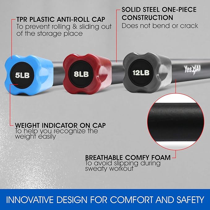 Yes4All Total Body Workout Weighted Bar, Resistance Band Bar, Racks for Strength Training, Exercise Bar for Yoga in Home and Gym - Single/Combo