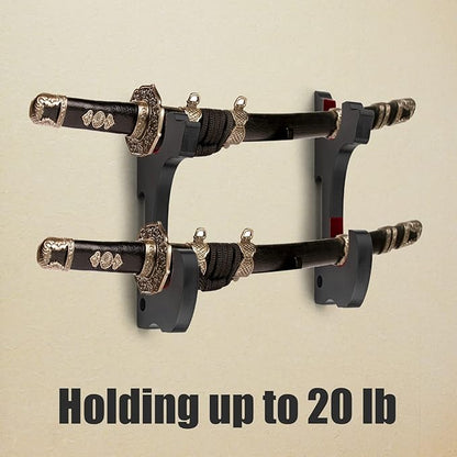 Sword Holder Wall Mount 2-Tier Velvet Padded Hook Katana Holder Adjustable Display Hanger for Samurai Sword Tanto Rapier Light Saber Cosplay Blade Tanjirou Demon Slayer Weapon Rack