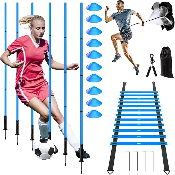 24Pcs Soccer Agility Training Equipment Set Ultimate Agility Poles Cones Ladder More for Quick Assembly and Easy Portability Suitable for All Skill Levels Enhance Speed Agility Training