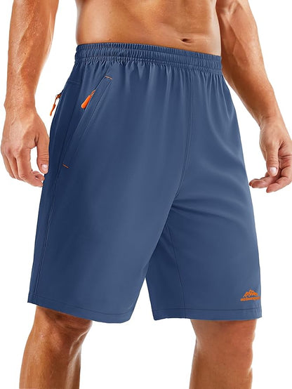 TACVASEN Men's Running Athletic Shorts 9" Quick Dry Workout Gym Shorts Lightweight Summer Shorts 3 Zipper Pockets