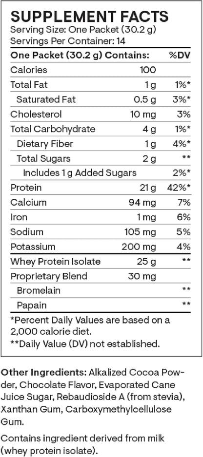 THORNE - Whey Protein Isolate - 21 Grams of Easy-to-Digest Whey Protein Powder - NSF Certified for Sport - Chocolate - 14.79 Ounces - 14 Packets