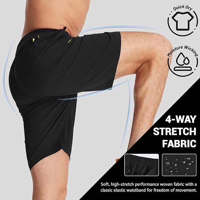TACVASEN Men's Running Athletic Shorts 9" Quick Dry Workout Gym Shorts Lightweight Summer Shorts 3 Zipper Pockets