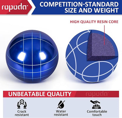 ropoda 107mm Bocce Ball Set Regulation Size and Weight with 8 Resin Bocce Balls, Resin Bocci Balls for Professional Tournament Competition, 60mm Pallino, Nine-Grid Shockproof Carrying Bag(2-8 Players)