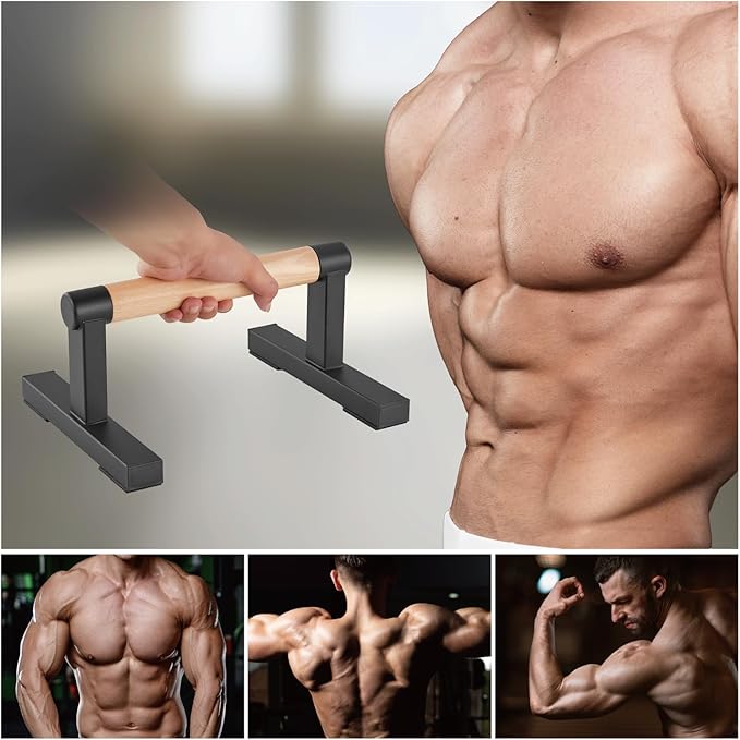 1 Pair Wooden Parallettes Push Up Bars for Men, Strength Training Pushup Stands Handles for Home Calisthenics, Fitness, Floor Workouts Solid Wood with White Metal Bracket - Support 500 lbs