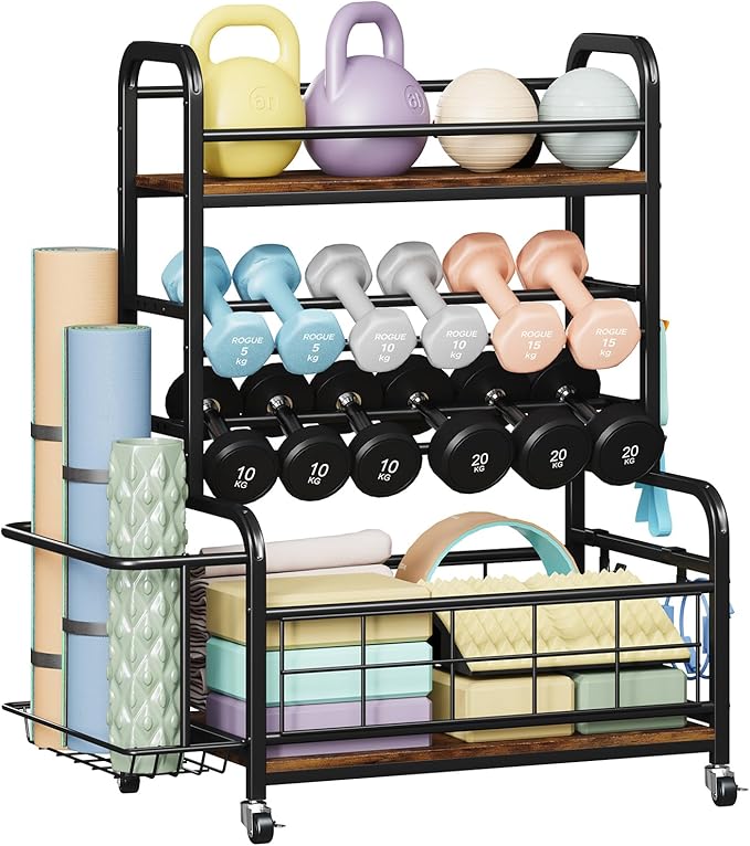 Homeiju 450LBS Dumbbell Rack,Weight Rack for Dumbbells,Weight Rack for Home Gym,Home Gym Storage for Strength Training Dumbbell Racks Stand with Wheels&Hooks