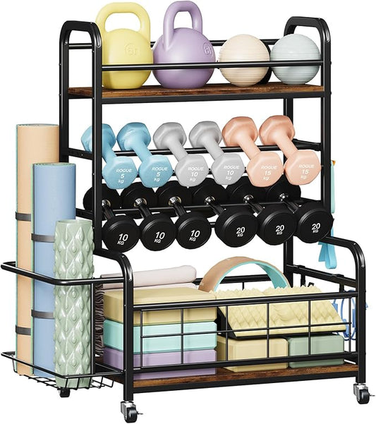 Homeiju 450LBS Dumbbell Rack,Weight Rack for Dumbbells,Weight Rack for Home Gym,Home Gym Storage for Strength Training Dumbbell Racks Stand with Wheels&Hooks