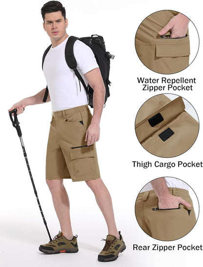CRYSULLY Men's Hiking Cargo Shorts Outdoor Summer Lightweight Quick Dry Work Casual Shorts with 5 Zipper Pockets